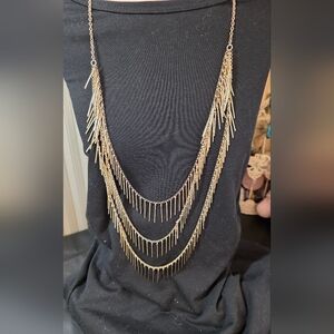 Natasha Gold Fringe Necklace Layered Tassel Statement 30” + Extender